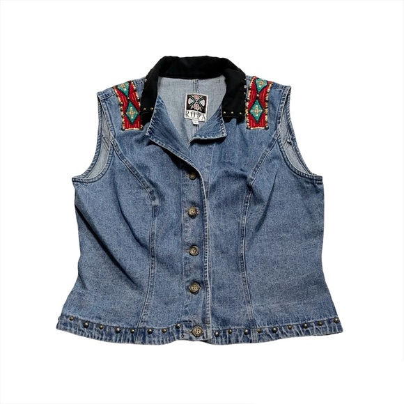 Hairston Roberson Jackets & Blazers - Hairston Roberson Ropa Vintage Denim Vest Cowboy Cowgirl Aztec Pattern Large